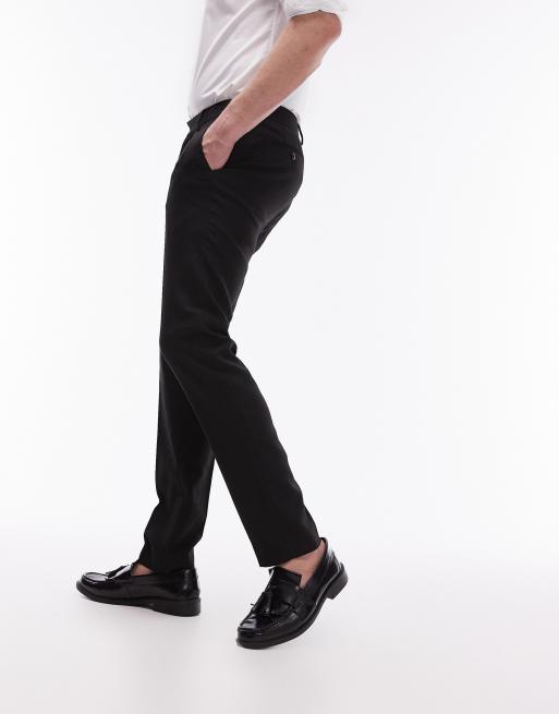 Pantalones de traje negros texturizados de corte pitillo de Topman, 3 de 5