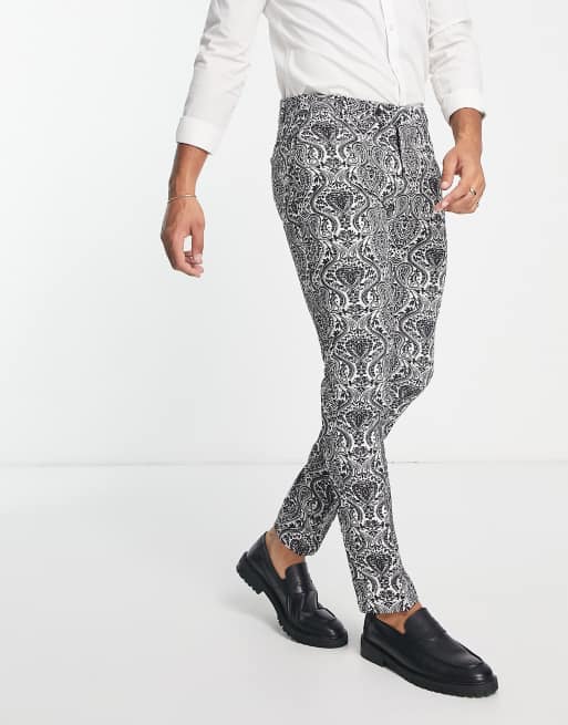 Pantalones de traje negros y color crema con estampado de cachemir de Bolongaro Trevor