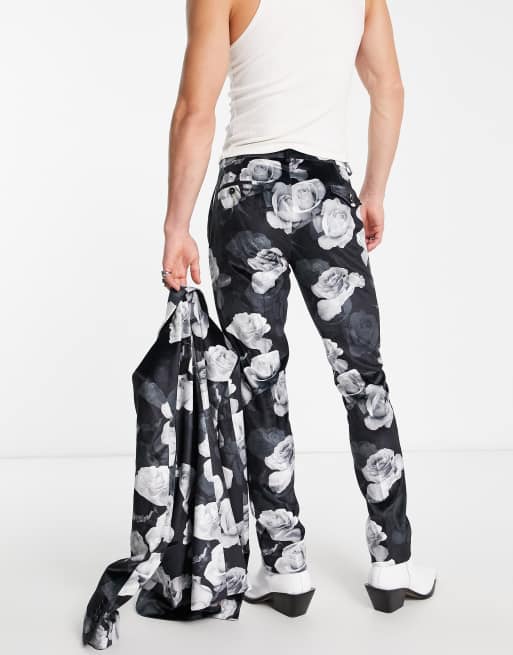 Pantalones de traje negros y grises de corte pitillo con estampado floral Lincoln de Twisted Tailor, 2 de 5