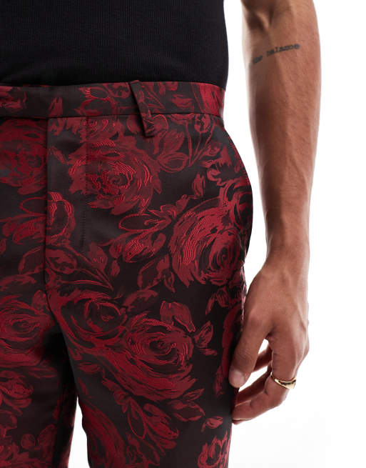 Pantalones de traje rojos de corte slim con patrón floral Ersat de Twisted Tailor (parte de un conjunto), 4 de 5