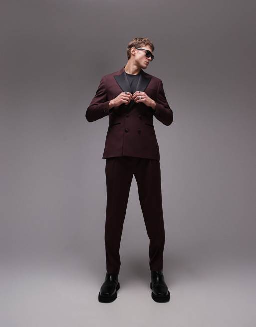Pantalones de traje rojos de corte tapered premium de Topman