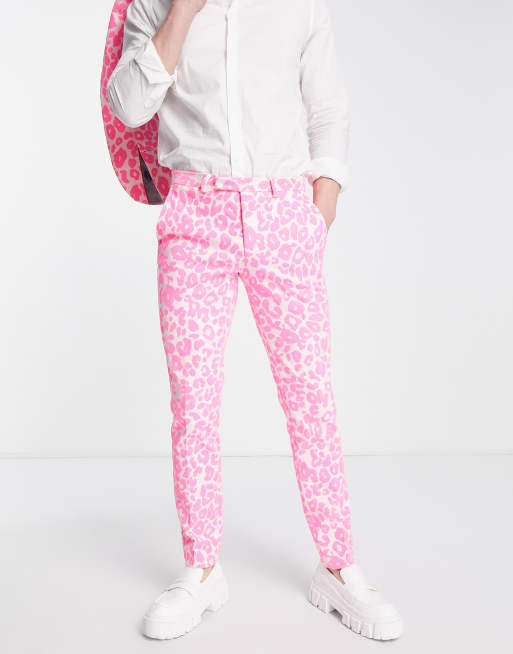 Pantalones de traje rosa claro de corte pitillo con diseño de leopardo flocado Garcia de Twisted Tailor