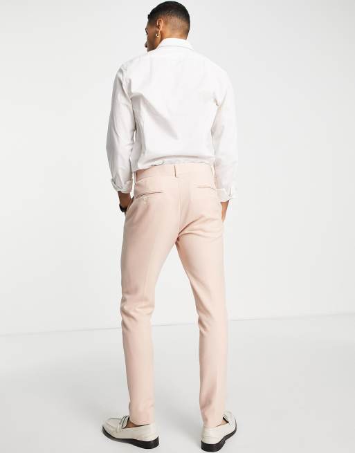Pantalones de traje rosa palo de corte pitillo de sarga de ASOS DESIGN Wedding, 2 de 4