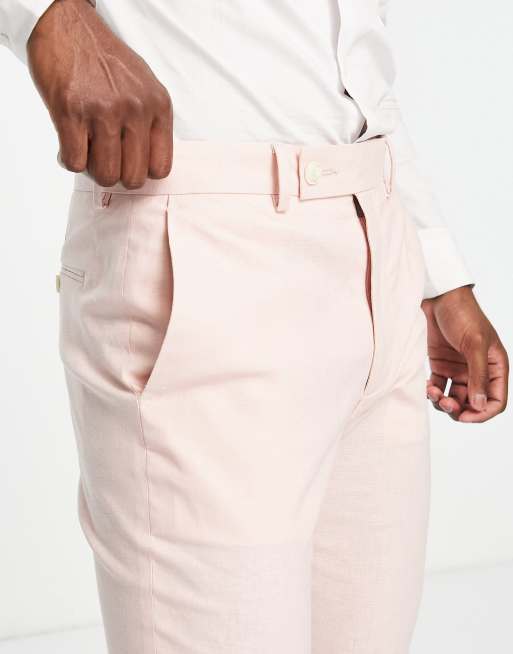 Pantalones de traje rosas de corte pitillo de mezcla de lino de ASOS DESIGN, 2 de 4