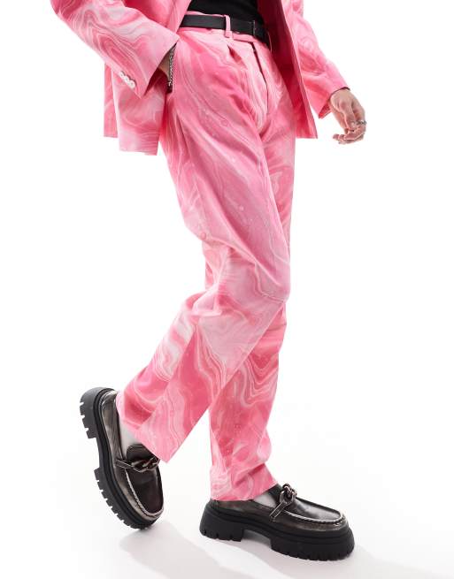 Pantalones de traje rosas extragrandes con estampado de ondas de Viggo, 3 de 5