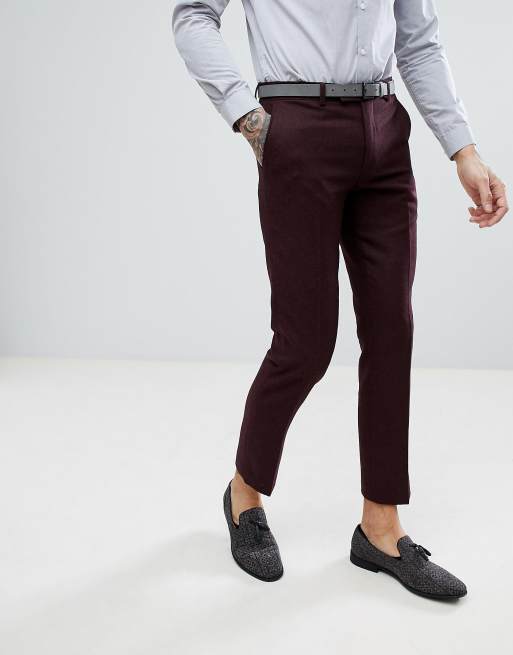 Traje de corte slim de franela de mezcla de lana en burdeos de Harry Brown , 3 de 4