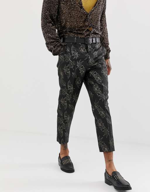 Traje de corte slim de jacquard floral en negro y dorado de ASOS EDITION, 2 de 2