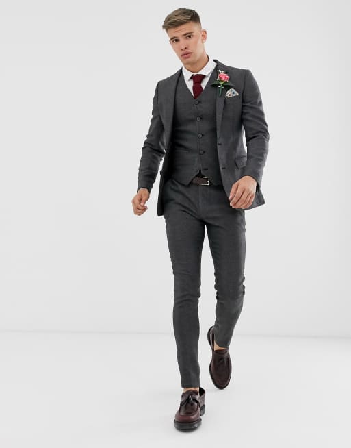Pantalones de traje superajustados para boda en espiga antracita