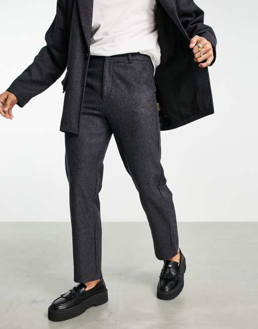 Pantalones de traje tobilleros de corte tapered de lana cepillada de Bando