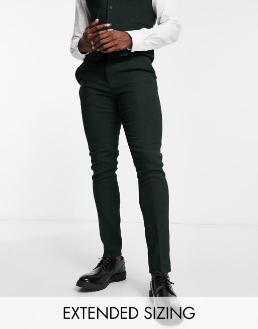 Pantalones de traje verde bosque de corte pitillo con diseño de espiguilla de mezcla de lana de ASOS DESIGN Wedding 