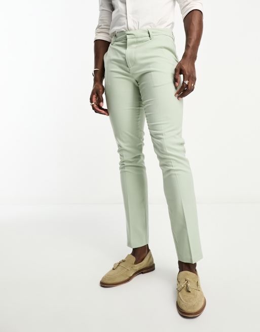 Pantalones de traje verde claro de corte pitillo de New Look