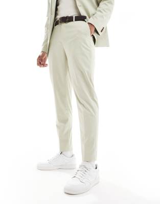 Pantalones de traje verde claro de corte tapered de tejido panamá de ASOS DESIGN