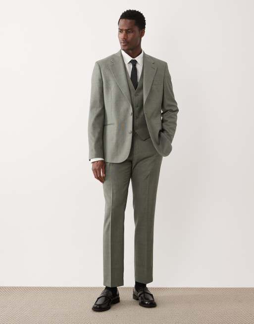 Traje verde medio de corte slim de mezcla de lana lavable de ASOS DESIGN, 3 de 5