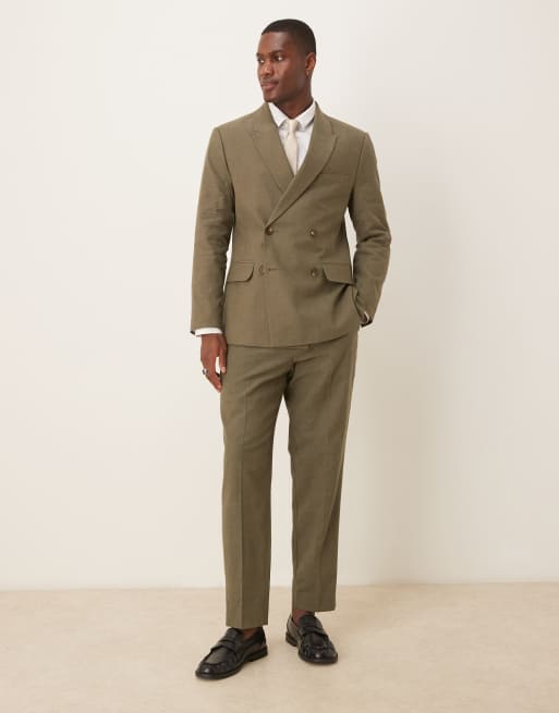 Pantalones de traje verde oliva clásicos de mezcla de lino de Abercrombie & Fitch (parte de un conjunto)
