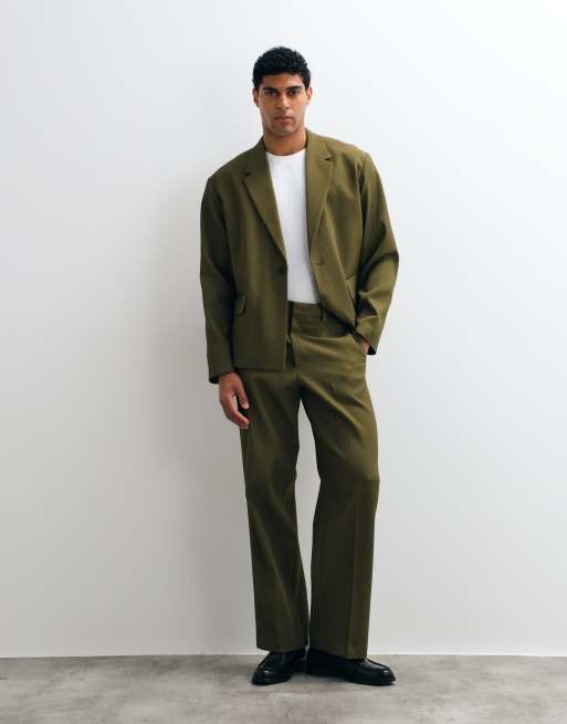 Traje verde oliva de corte cuadrado con textura acanalada de ASOS DESIGN, 3 de 3