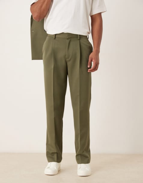 Pantalones de traje verde oliva de corte recto de sarga de ASOS DESIGN - view 1