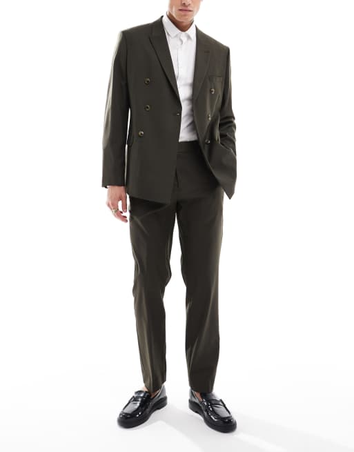 Pantalones de traje verde oliva de corte slim depurado de mezcla de lana de ASOS DESIGN