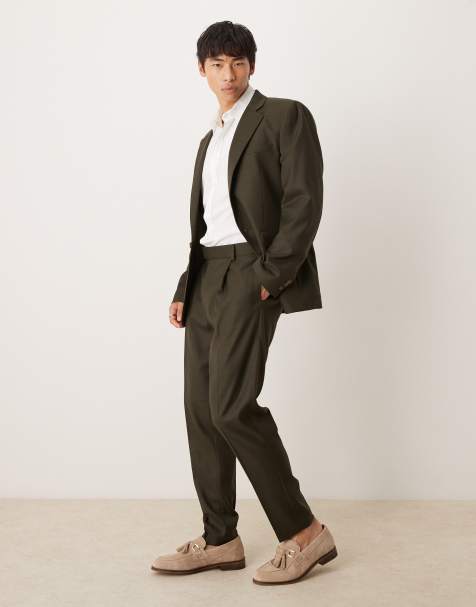 Pantalones de traje verde oliva jaspeado de corte tapered de tejido texturizado de ASOS DESIGN - view 1