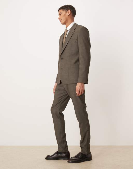 Pantalones de traje verde oscuro de corte pitillo con patrón de espiga de tejido efecto lana de ASOS DESIGN, 2 de 5