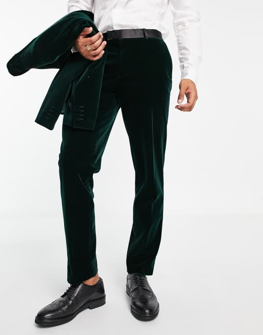 Pantalones de traje verde oscuro de corte pitillo de terciopelo de River Island