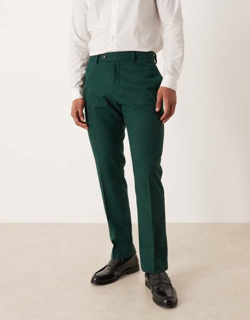 Pantalones de traje verde oscuro de corte slim de lana de ASOS DESIGN, 2 de 5