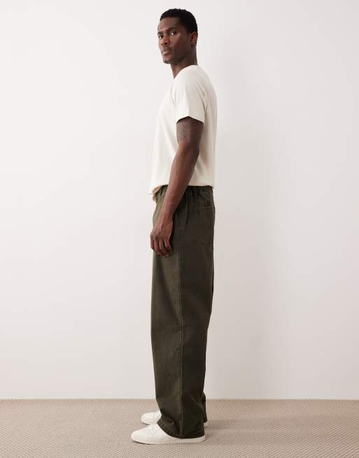 Pantalones de traje verde oscuro lavado de corte ancho con cinturilla elástica parcial de ASOS DESIGN, 3 de 5