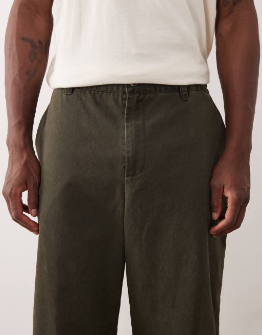 Pantalones de traje verde oscuro lavado de corte ancho con cinturilla elástica parcial de ASOS DESIGN, 5 de 5