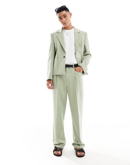 Pantalones de traje verde salvia de corte ancho de ASOS DESIGN