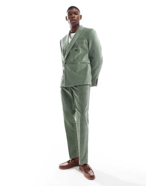 Pantalones de traje verde salvia de corte slim con pinzas delanteras de terciopelo de algodón de ASOS DESIGN - view 1