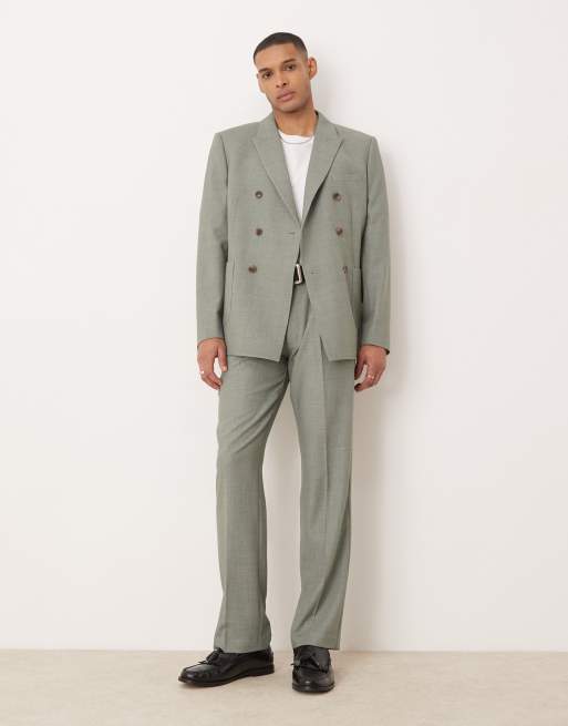 Pantalones de traje verde salvia de pernera recta de tejido texturizado de ASOS DESIGN