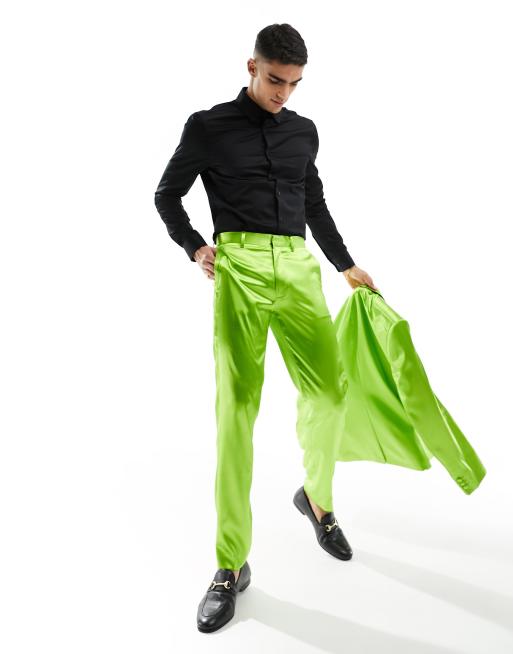 Pantalones de traje verdes de corte pitillo de satén de ASOS DESIGN