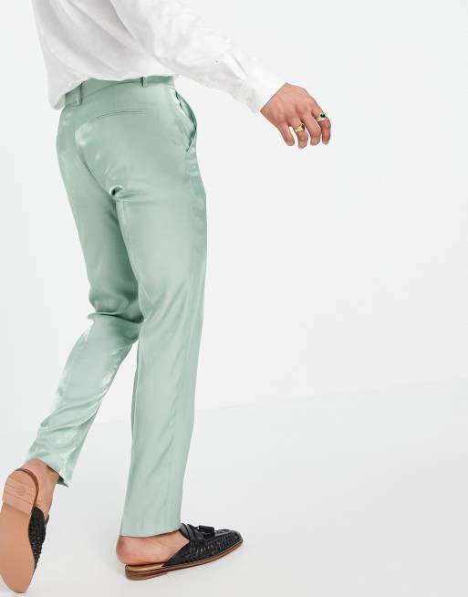 Pantalones de traje verdes de corte slim con acabado muy brillante de ASOS DESIGN Wedding, 2 de 4