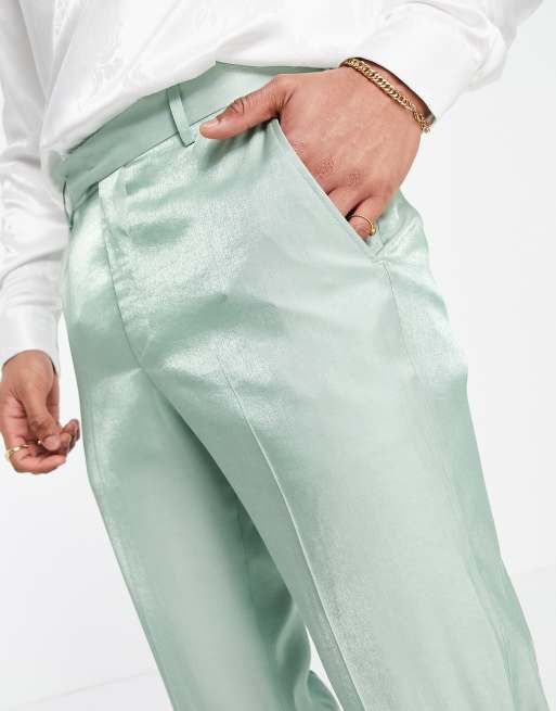 Pantalones de traje verdes de corte slim con acabado muy brillante de ASOS DESIGN Wedding, 3 de 4
