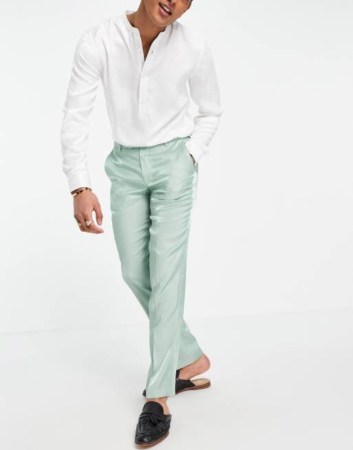 Pantalones de traje verdes de corte slim con acabado muy brillante de ASOS DESIGN Wedding, 4 de 4