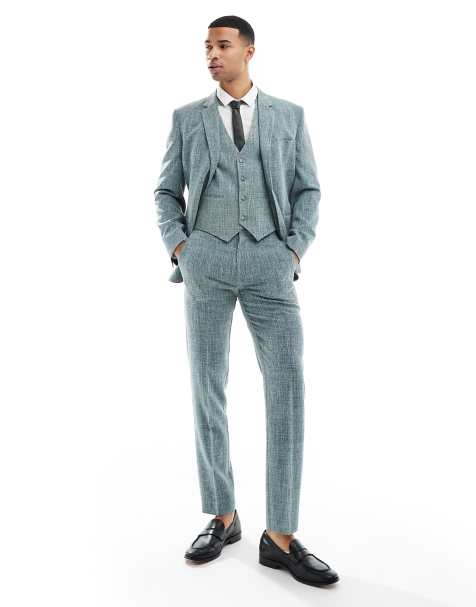 Pantalones de traje verdes de corte slim con patrón de hilos cruzados de ASOS DESIGN Wedding - view 1