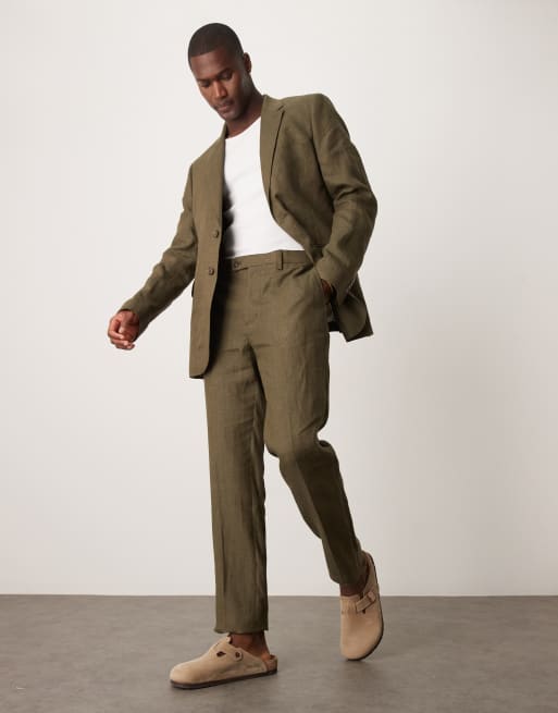 Pantalones de traje verdes de corte slim de lino de Mango (parte de un conjunto)