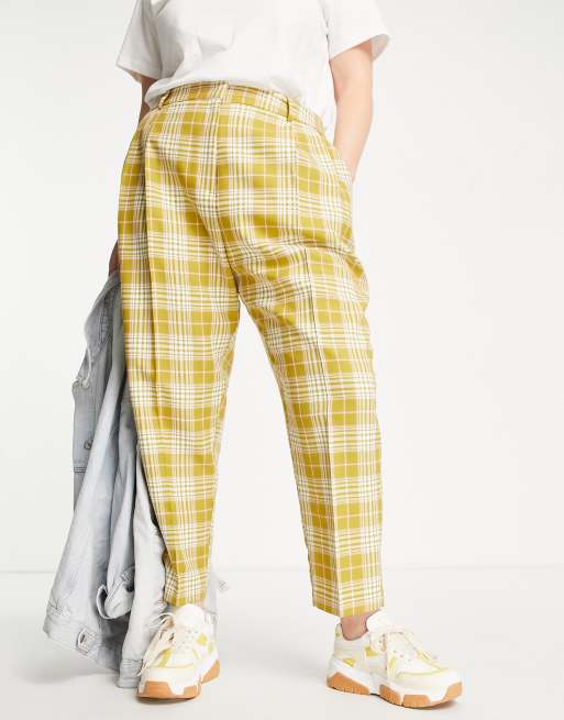 Pantalones de vestir a cuadros color lima de corte tapered de ASOS DESIGN Curve
