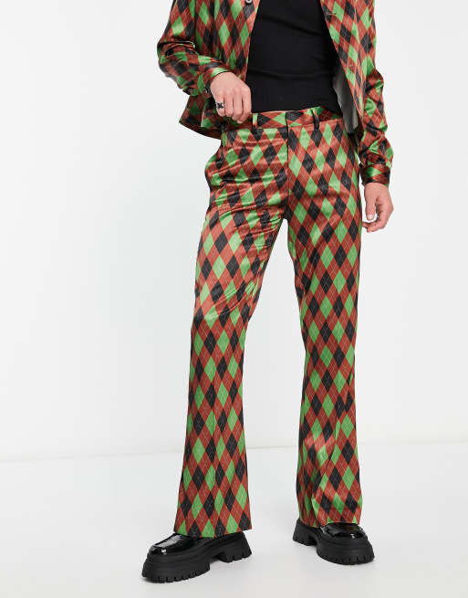 Pantalones de vestir acampanados con estampado de rombos de ASOS DESIGN (parte de un conjunto) 