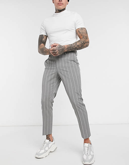 Pantalones de vestir ajustados a rayas finas en gris de ASOS DESIGN | ASOS