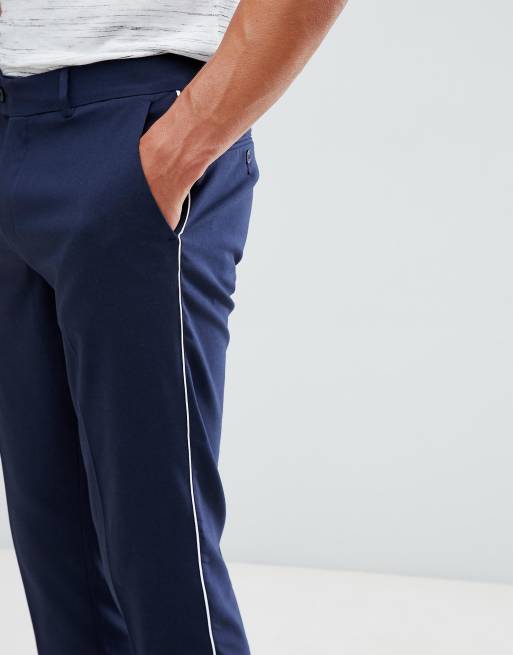 Currículum presentar Silicio Pantalones de vestir ajustados en azul marino con ribetes entubados de ASOS  DESIGN | ASOS