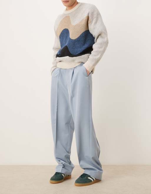 Pantalones de vestir azul empolvado de pernera ancha con pinzas delanteras de ASOS DESIGN