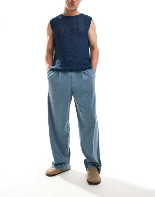 Pantalones de vestir azul empolvado de pernera ancha sin cierres de ASOS DESIGN