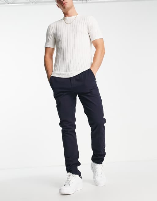 Pantalones de vestir azul marino con cinturilla elástica de Gianni Feraud, 3 de 4