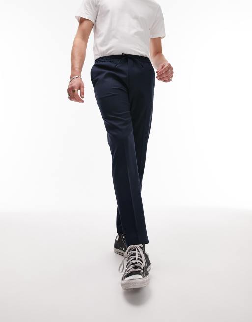 Pantalones de vestir azul marino de corte pitillo con cintura elástica de Topman
