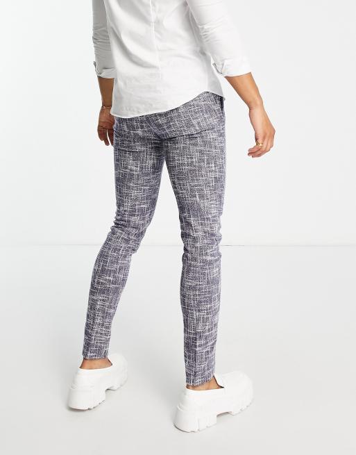 Pantalones de vestir azul marino de corte pitillo de tejido microtexturizado de mezcla de algodón de ASOS DESIGN, 3 de 4