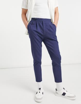 Pantalones plisados de corte costero Cagliari - Azul marino