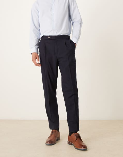 Pantalones de vestir azul marino de corte tapered con cintura elástica de franela de ASOS DESIGN - view 1