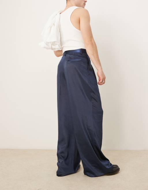 Pantalones de vestir azul marino de pernera suelta con pinzas triples de ASOS DESIGN, 3 de 5