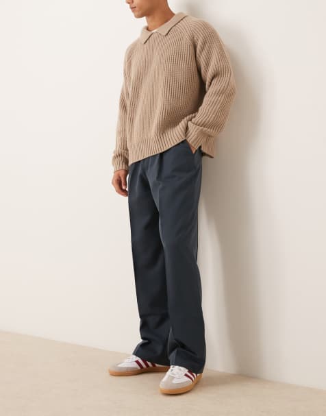Pantalones de vestir azul oscuro de pernera ancha con pinzas de ASOS DESIGN - view 1