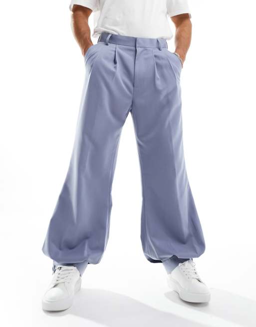 Pantalones de vestir azul polvoriento de corte abombado extragrande con bajos ajustados de ASOS DESIGN